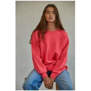 NWOT By Together Womens Pink Balloon Sleeve Oversized Crewneck Pullover Sweater